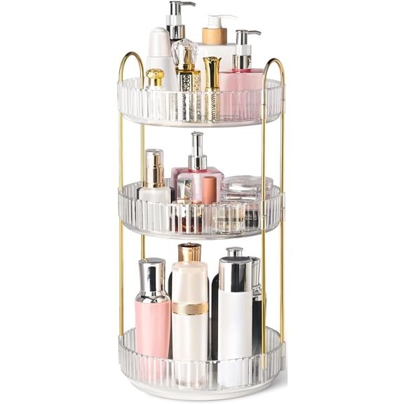 Premium 360° Rotating Makeup Organizer,Countertop 3 Tier Large Capacity Make Up Organizers and Storage,Skincare Perfume Vanity Organizers,Bathroom Cosmetics Storage Organizer ,Clear