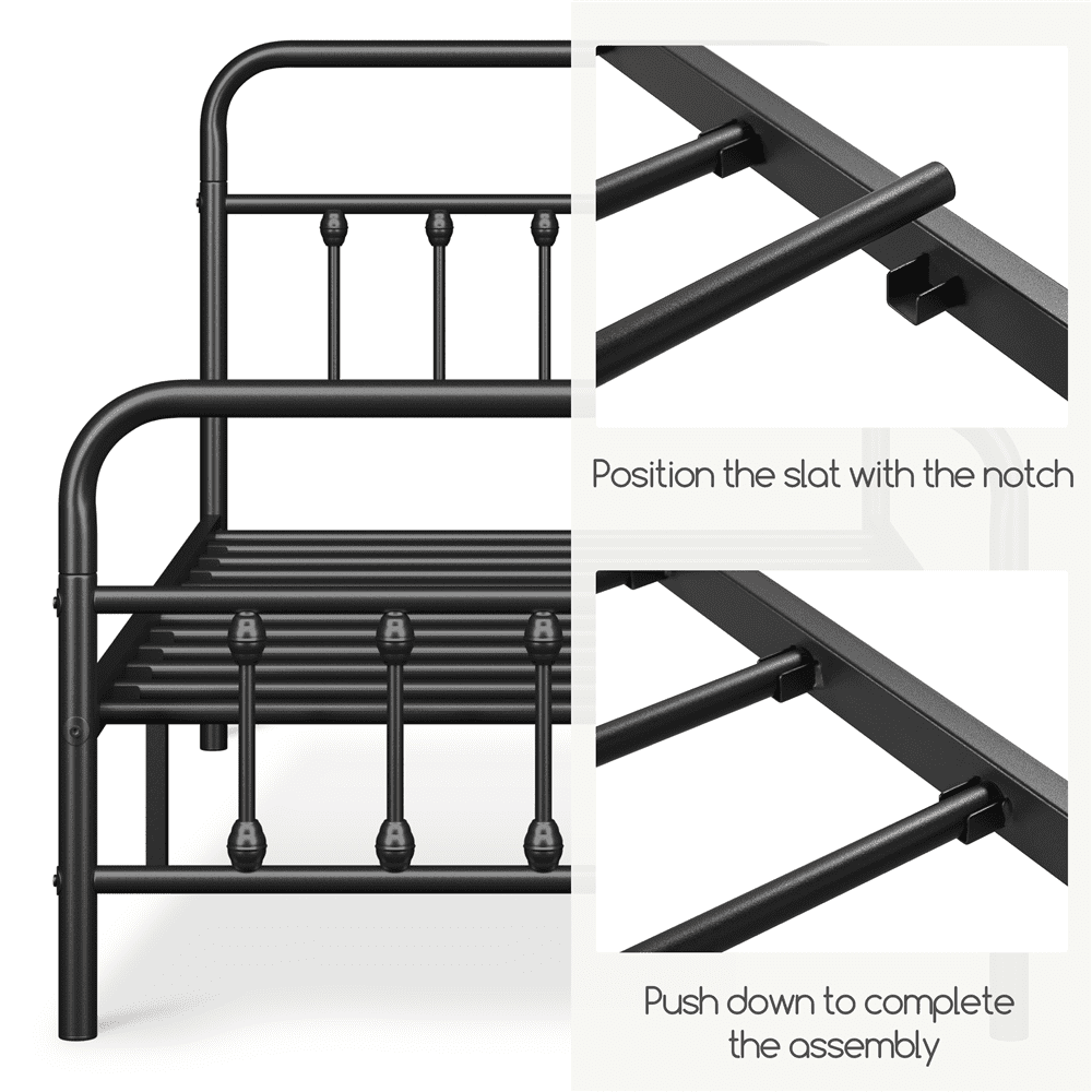 Alden Design Metal Platform Bed Frame with High Headboard, All Ages, Twin XL, Black