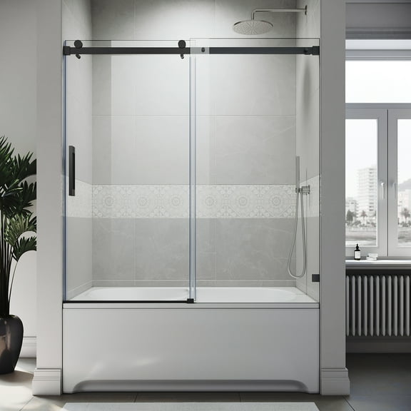 Sunny Shower 58.5-60 in. W x 62 in. H Frameless Bathtub Shower Door