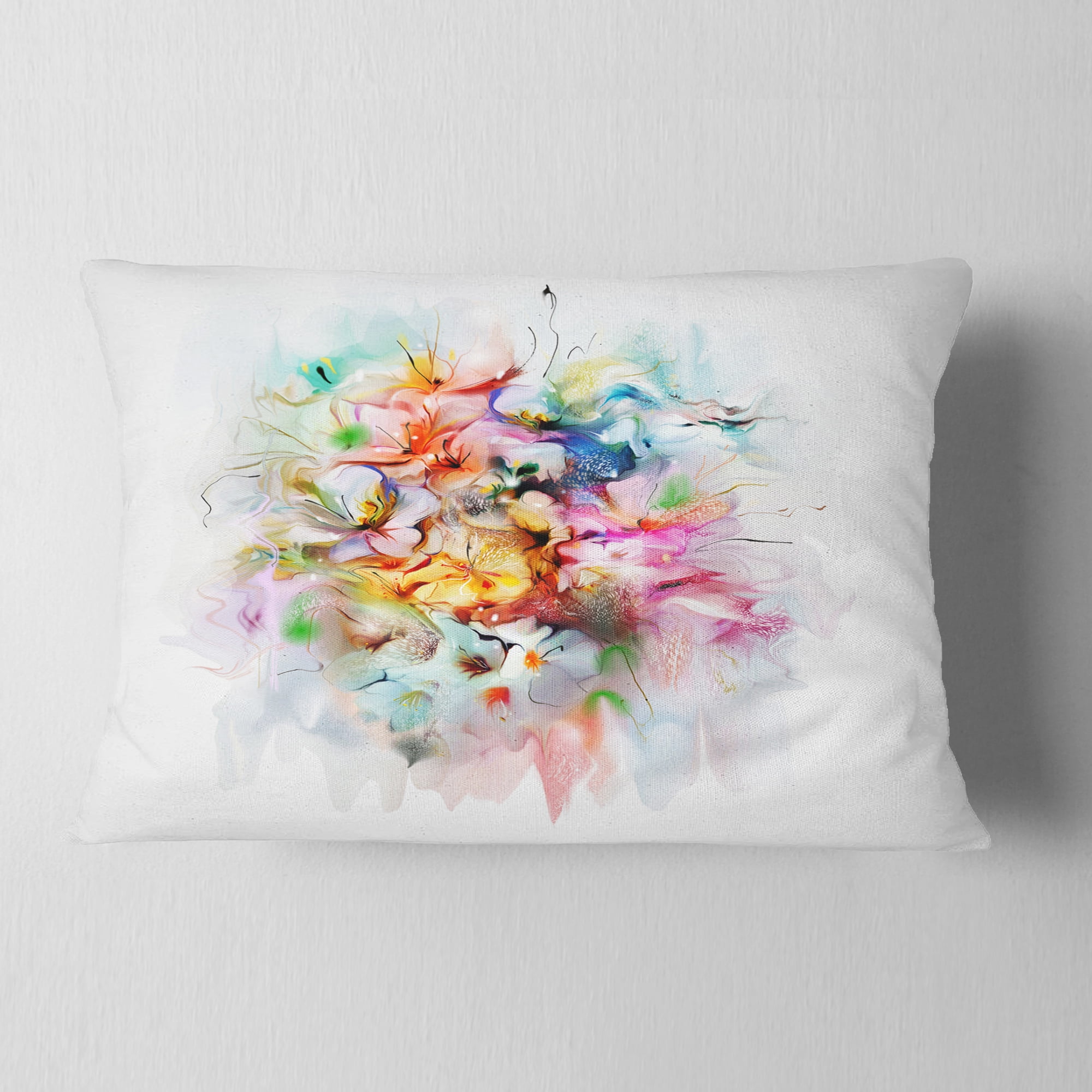 Designart Bunch of Watercolor Flowers - Floral Throw Pillow - 12x20