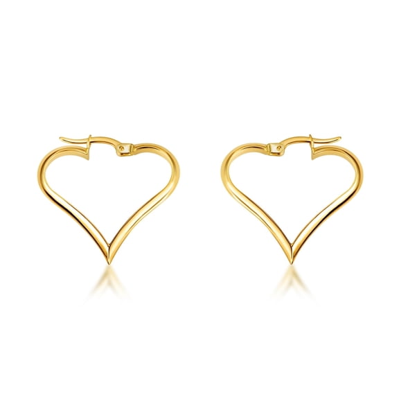 14K Yellow Gold Heart Shaped Love Hoop Earrings