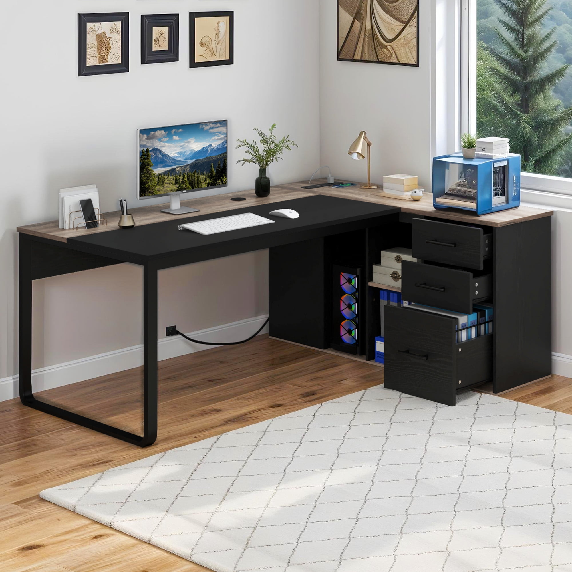 Tvilum Diana 2 Drawer Office Desk with 3 Shelves for Adults, White