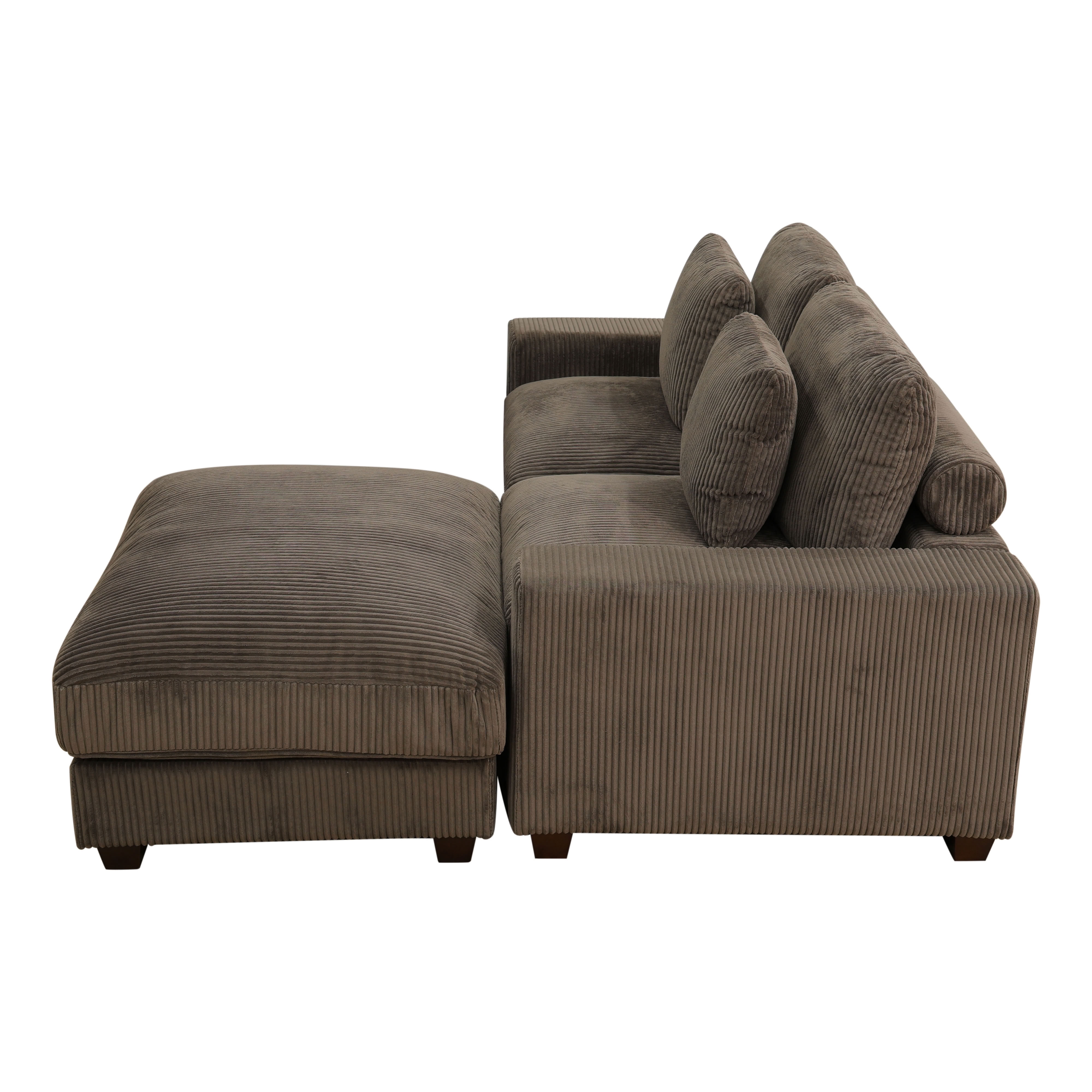 MAYEERTY Modular L-Shaped Sectional Sofa Set, Upholstered Couch with Ottoman & Anti-Insect Solid Wood Frame, for Living Room Family Room Apartment, Brown