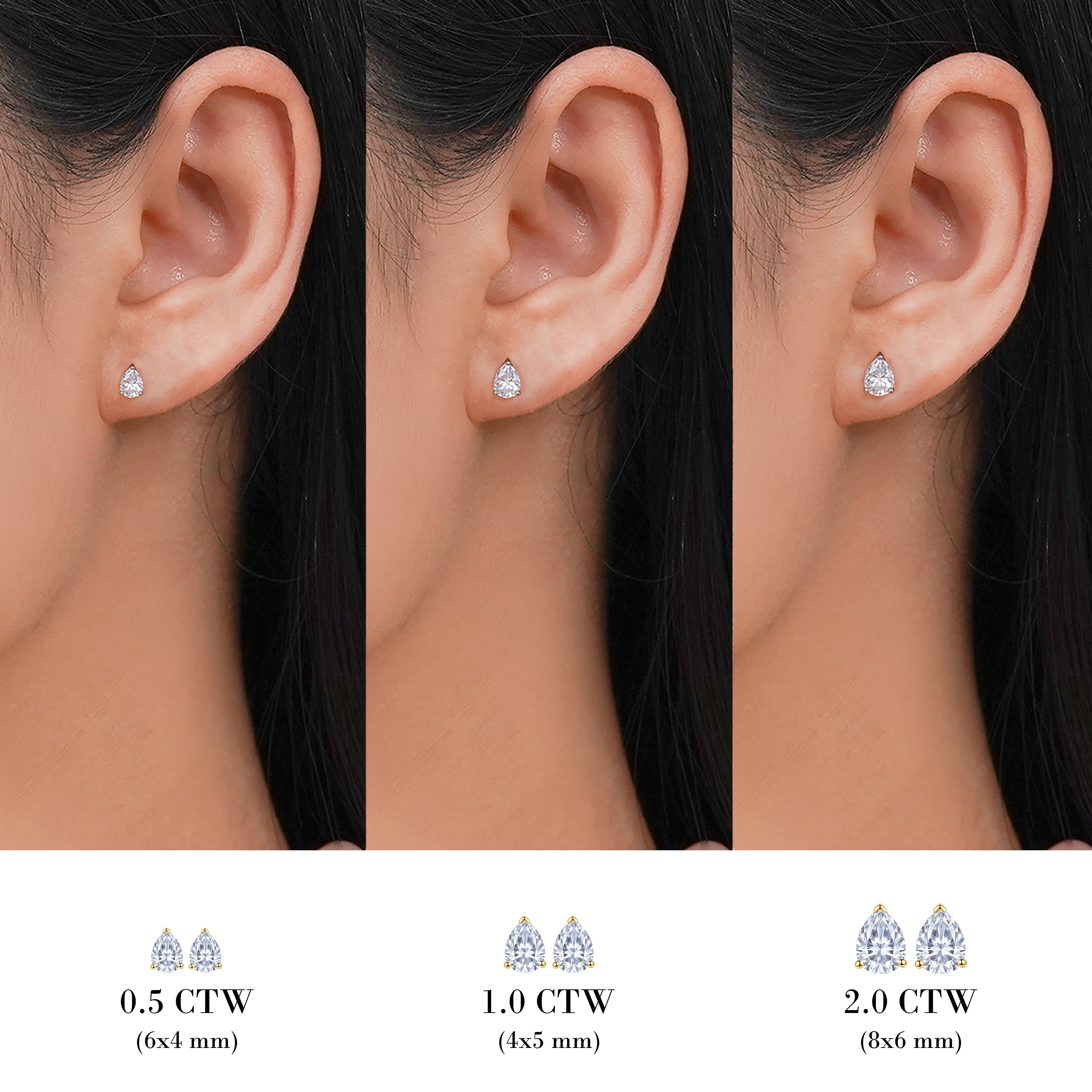 JeenMata 0.5 Carat Pear Cut Moissanite Minimalist Solitaire Stud Earrings in 18k Yellow Gold Plating for Women
