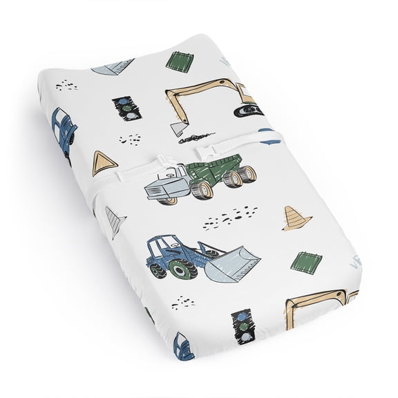 Sweet Jojo Designs Construction Truck Green and Blue Boy Changing Pad Cover Sheet