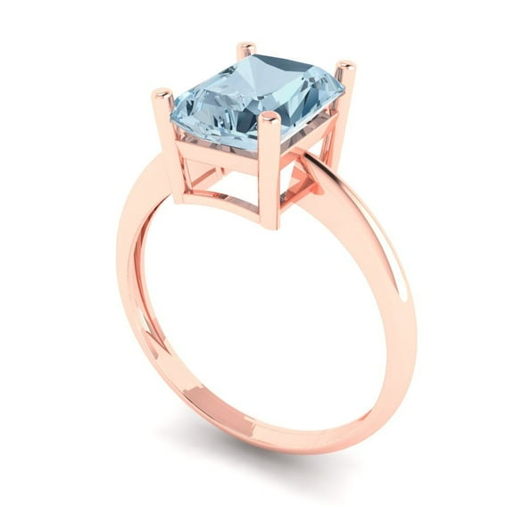 2.5ct radiant cut blue natural aquamarine 18k rose gold Bridal Wedding Engagement Promise Anniversary Ring for Women size 3.75