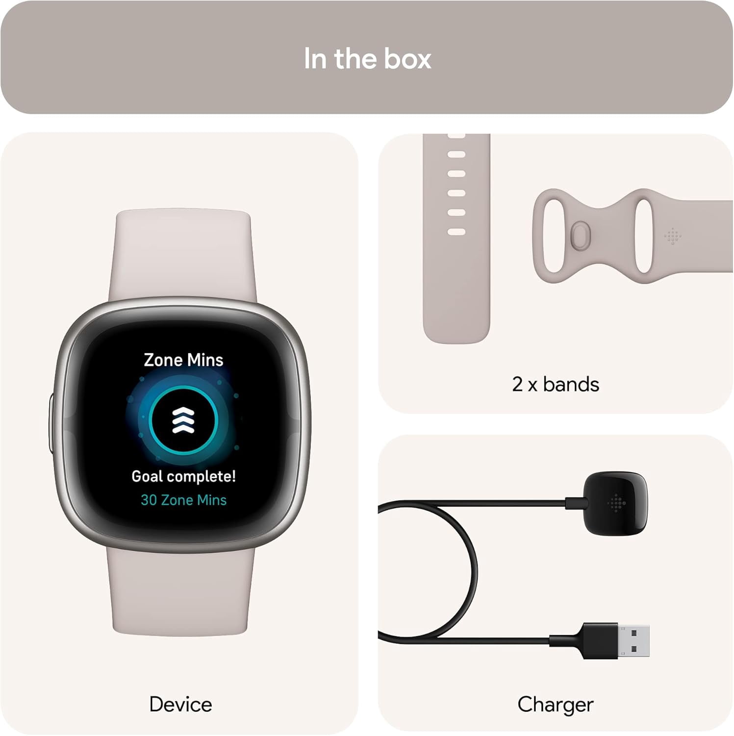 Restored Fitbit FB521SRWT-US Sense 2 Advanced Health and Fitness Smartwatch - Lunar White/Platinum Aluminum (Refurbished)