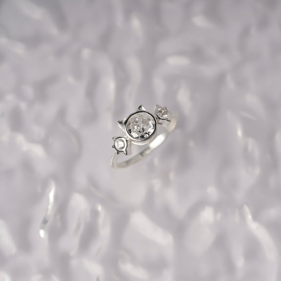LavaJewelry Meow Ring, 925 Sterling Silver CZ, Meow Rings for Women, White, Size 4
