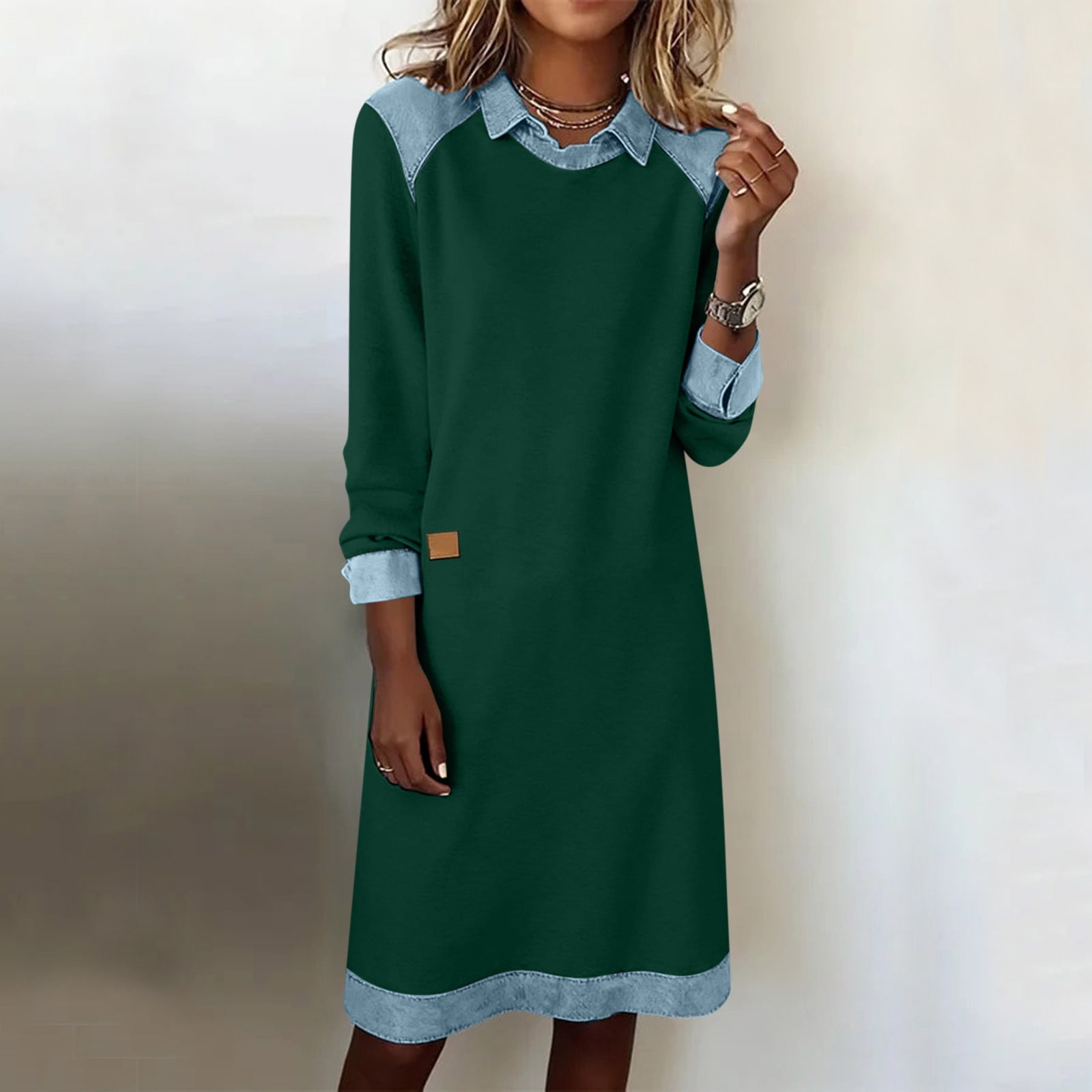 Fewfanhot Maxi Dresses for Women Flowy V Neck 3/4 Sleeve Mid Length Shift Dress with Pockets Comfy House Loungh Wear