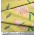 thumbnail image 3 of Soimoi Yellow Silk Fabric Leaves & Peach Floral Watercolor Printed Craft Fabric by The Yard 42 Inch Wide, 3 of 3