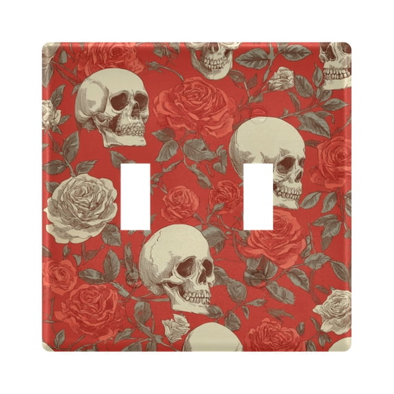Haosy Light Switch Cover Plate 2 Gang Electrical Outlet Covers Skull and Rose Decorate Wall Plate 4.56”x4.48”