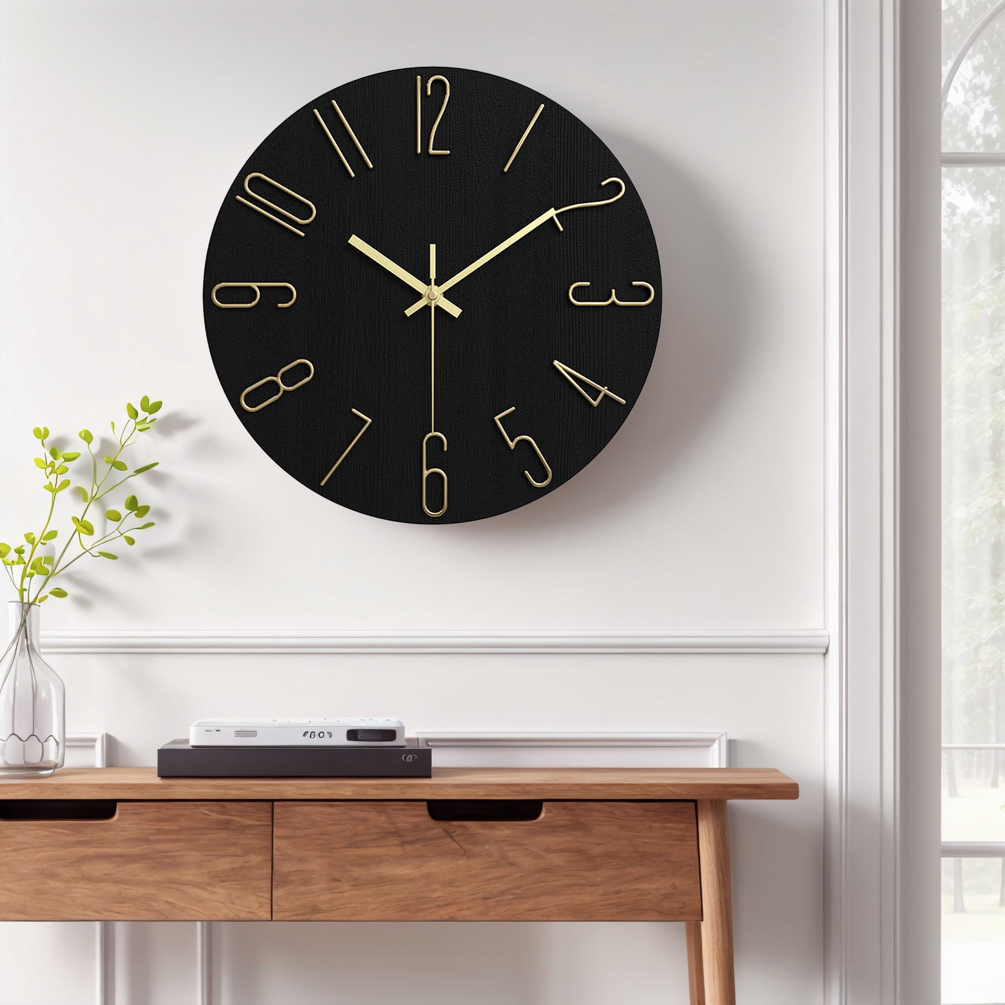 REGALWOVEN Wall Clock Silent Non-Ticking Analog Clocks Battery Operated Classic Decorative Black-2 12 Inch