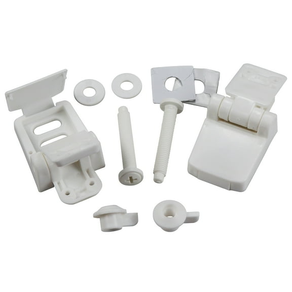 Fanmitrk Universal White Plastic Toilet Seat Hinges Replacement Parts with Screws & Bolts