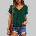 thumbnail image 6 of MIXUE Boho Tops For Women Summer Solid Color V Neck Short Sleeve Casual T Shirts Daily-Wear,Green,M, 6 of 8