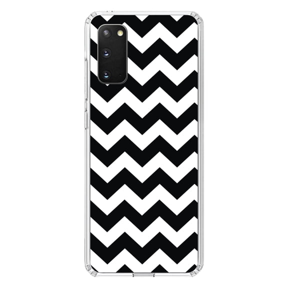 DistinctInk Clear Shockproof Hybrid Case for Galaxy S20 ULTRA / 5G (6.9" Screen) - TPU Bumper, Acrylic Back, Tempered Glass Screen Protector - Black & White Stripes - Stripes Pattern