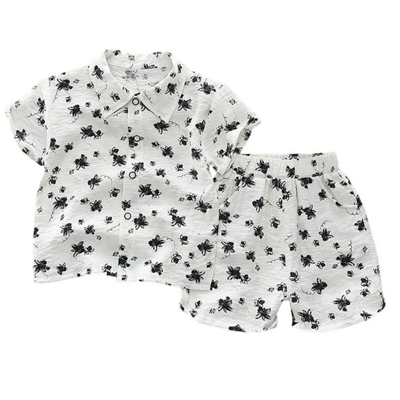 Glisme Summer Boys Clothing Sets Children Short Sleeved Shirt With Elastic Waist Short Pants Casual Two Piece Set Trendy wear Fashion Boys Outfits Size 3-4 Years Black