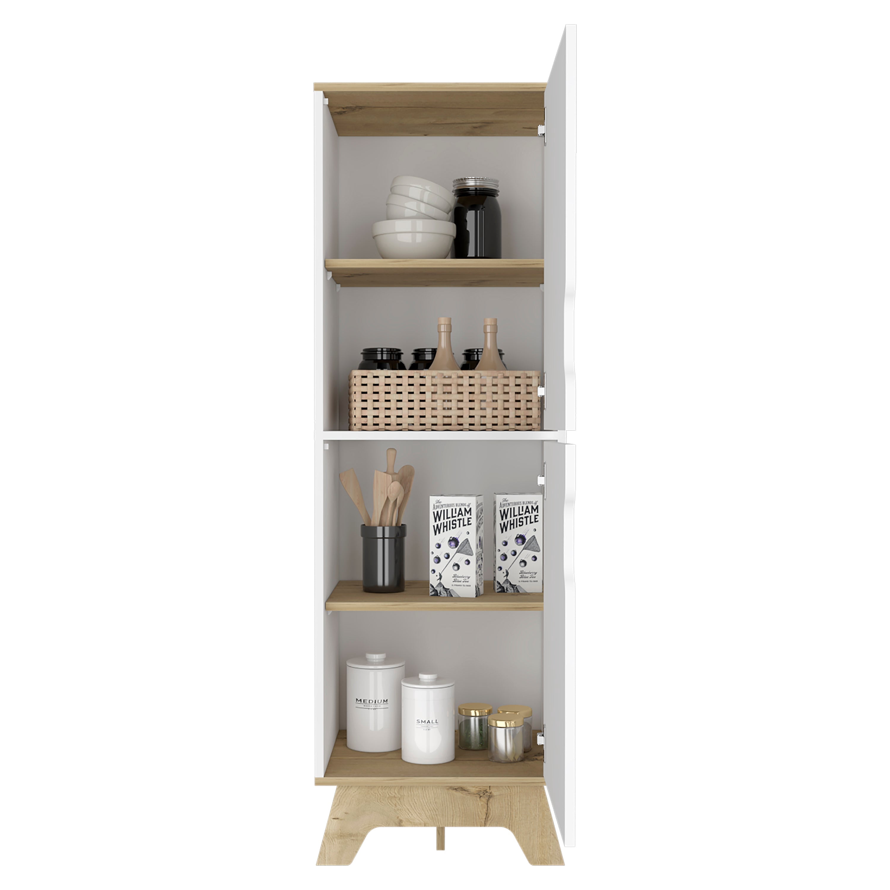 Boahaus Ox Modern Pantry Cabinet, Assembled Product Height 59 in, Light oak / White