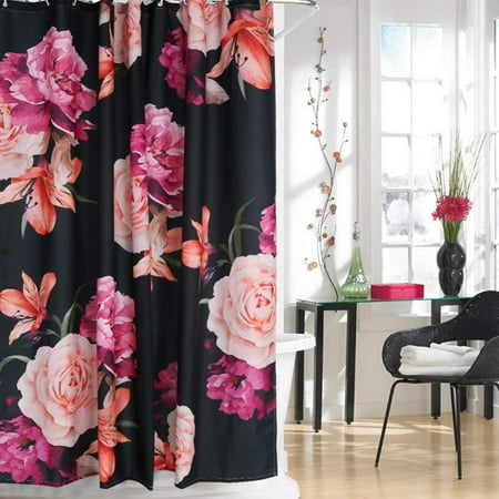 Popeven Floral Fabric Shower Curtain Black And Purple Shabby Chic