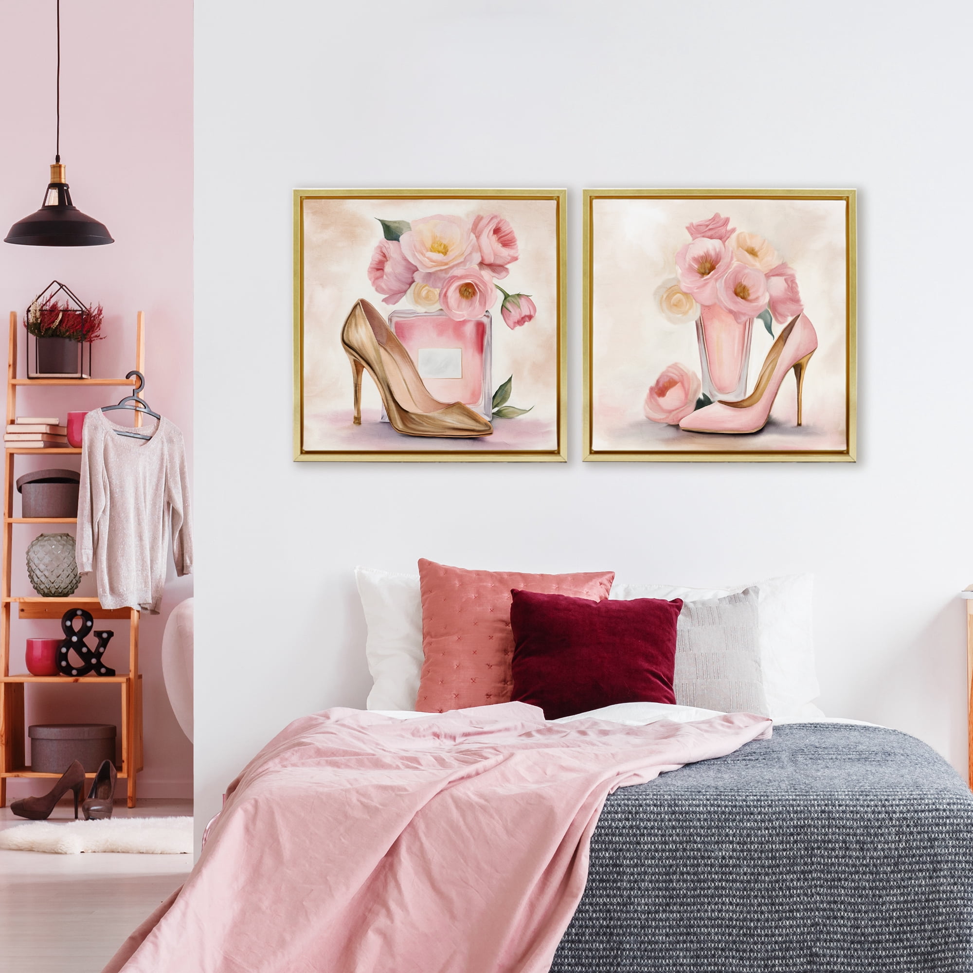 Stupell Industries Blush Pink Beauty 2 Piece Gold Framed Floater Canvas Set, design by Kim Allen