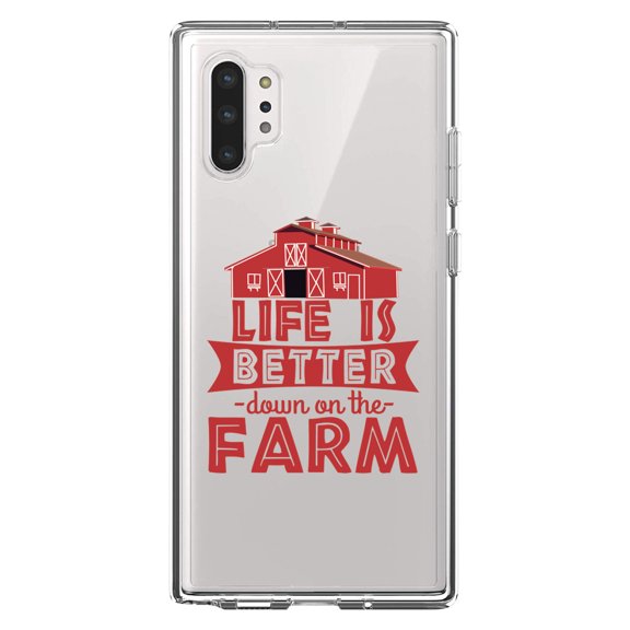 DistinctInk Clear Shockproof Hybrid Case for Galaxy Note 10 PLUS (6.8" Screen) - TPU Bumper Acrylic Back Tempered Glass Screen Protector - Life is Better Down on the Farm