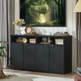 thumbnail image 6 of Fluted Sideboard, Storage Buffet Cabinet with Doors, 55" TV Cabinet for Living Room with Adjustable Shelves, Wooden Accent Cabinet, Black, 6 of 8