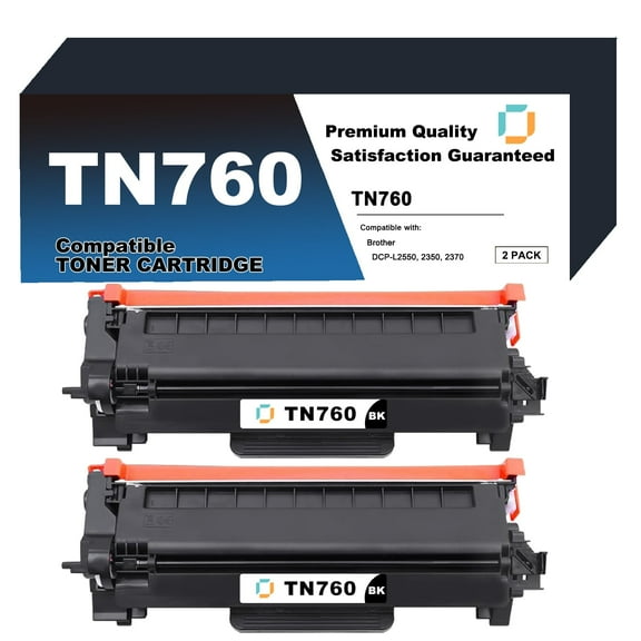 TN760 High Yield Toner Cartridge Replacement Compatible for Brother TN760 2 Pack to use with DCP-L2550DW, HL-L2350DW, HL-L2370DW, HL-L2390DW, HL-L2395DW, MFC-L2710DW, MFC-L2750DW Printer
