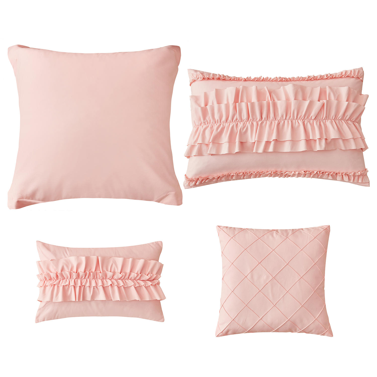 EvJk 7-Piece Peach Comforter Set - Delicate Butterfly Ruched Design , King Size in a Bag