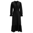 thumbnail image 4 of qolati Women Fall Dresses Long Sleeve V Neck Maxi Dress Boho Long Dress High Waisted A-Line Ruffle Flowy Dress Black S, 4 of 6