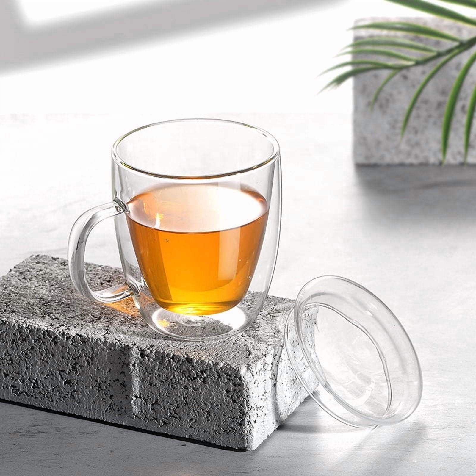 Double Wall Glass Coffee Mugs 350ml with Bamboo Lid , Glass Coffee Cups   with Handle, Insulated Clear Coffee Mug, Perfect for Latte, Cappuccino, Espresso, Hot Beverage, Tea