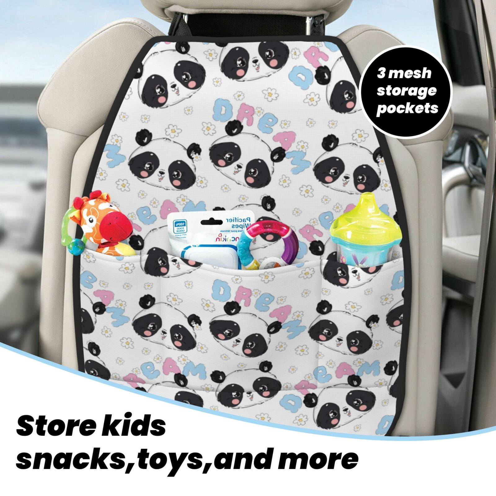 Xecao Panda Bear1 Pattern Car Seat Back Protector 2 Pack Large Capacity Pocket, Kick Mats Back Seat Protector