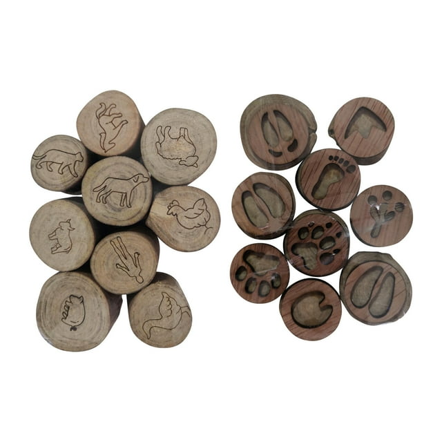 Xihbxyly Sellos de Madera con Huellas de Animales, Juego de Manualidades de Madera Natural, Impresiones de Animales de La Jungla, Granja y Bosque, Juguete Educativo, Diversión Multisuperficie, Juego