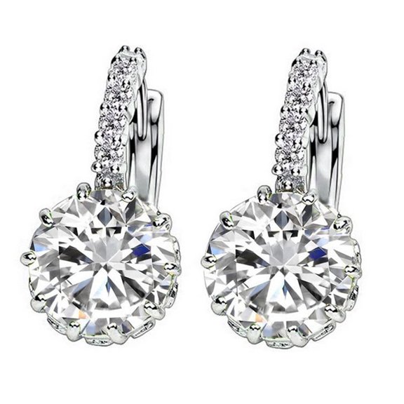 AYYUFE Women Round Cubic Zirconia Inlaid Huggie Hoop Earings Piercing Jewelry Gift Silver Plated Copper, Cubic Zirconia Wh