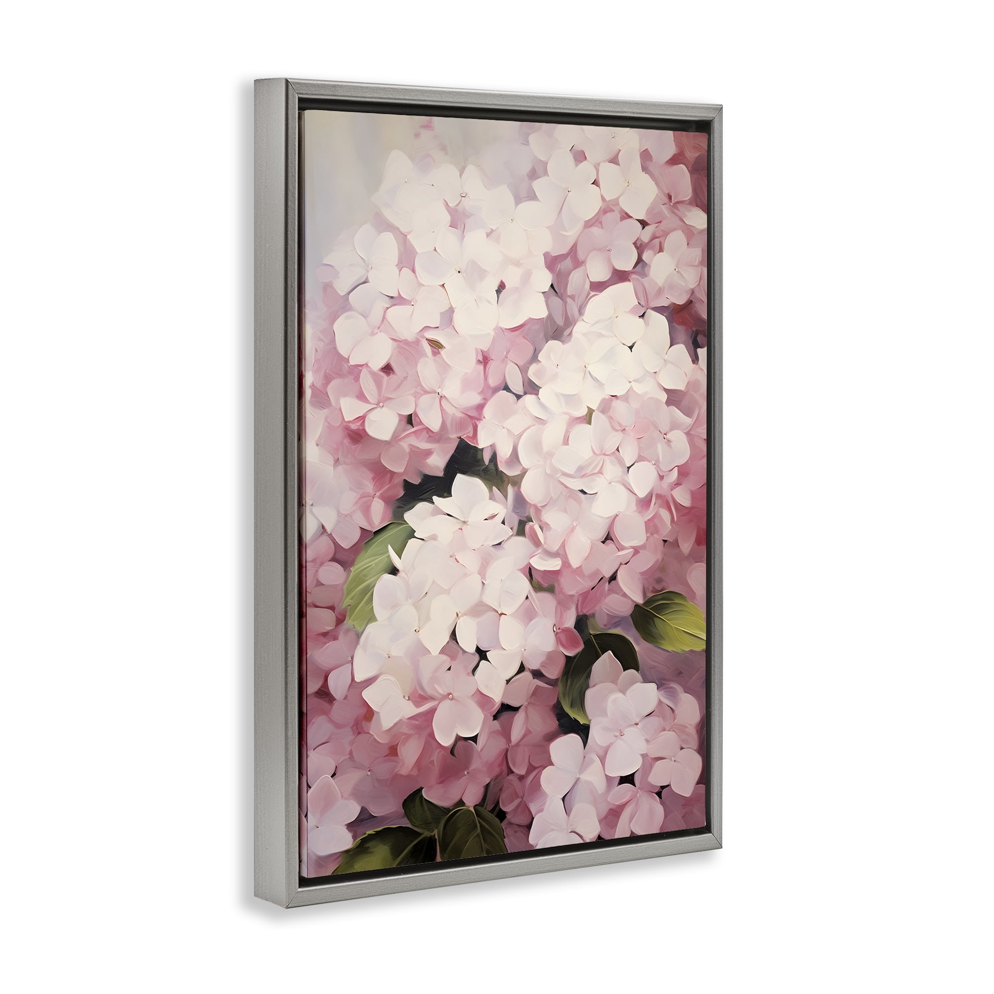 Stupell Industries Blush Pink Hydrangeas Botanical & Floral Painting Gray Floater Framed Art Print Wall Art, 21 x 31
