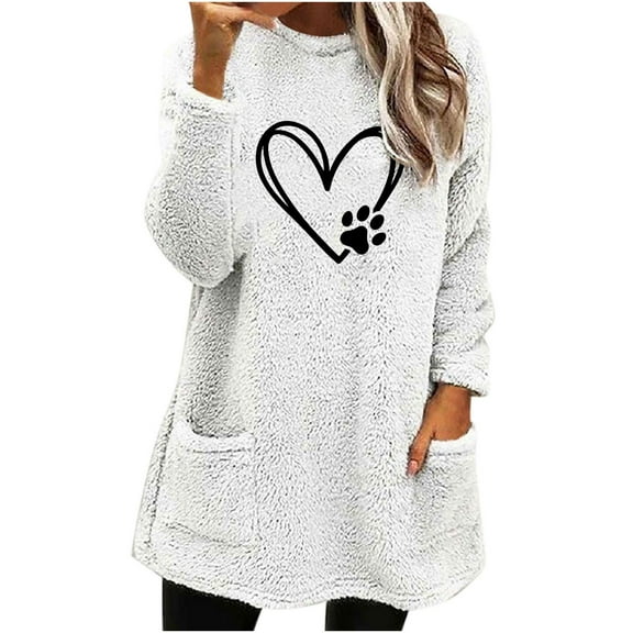 ShomPort Fleece Sweatshirts For Women Winter Warm Fuzzy Sweater Womens Long Sleeve Round Neck Pullover Sweatshirt