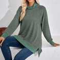 thumbnail image 5 of qolati Women's Casual Shirts Fashion Contrast Neck Long Sleeve Split Blouse Lightweight Oversized Pullovers Tee Tops 2023 Fall Clothes, 5 of 5