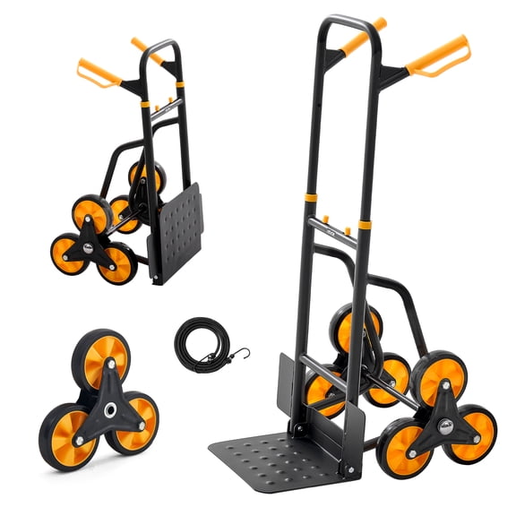VEVOR Stair Climbing Cart, 440 lbs Stair-Climbing Capacity, Heavy-Duty Folding Trolley Cart with Telescoping Handle, 6 Wheels and 2 Bungee Cords, Stair Climber Dolly for Home, Groceries, Warehouse