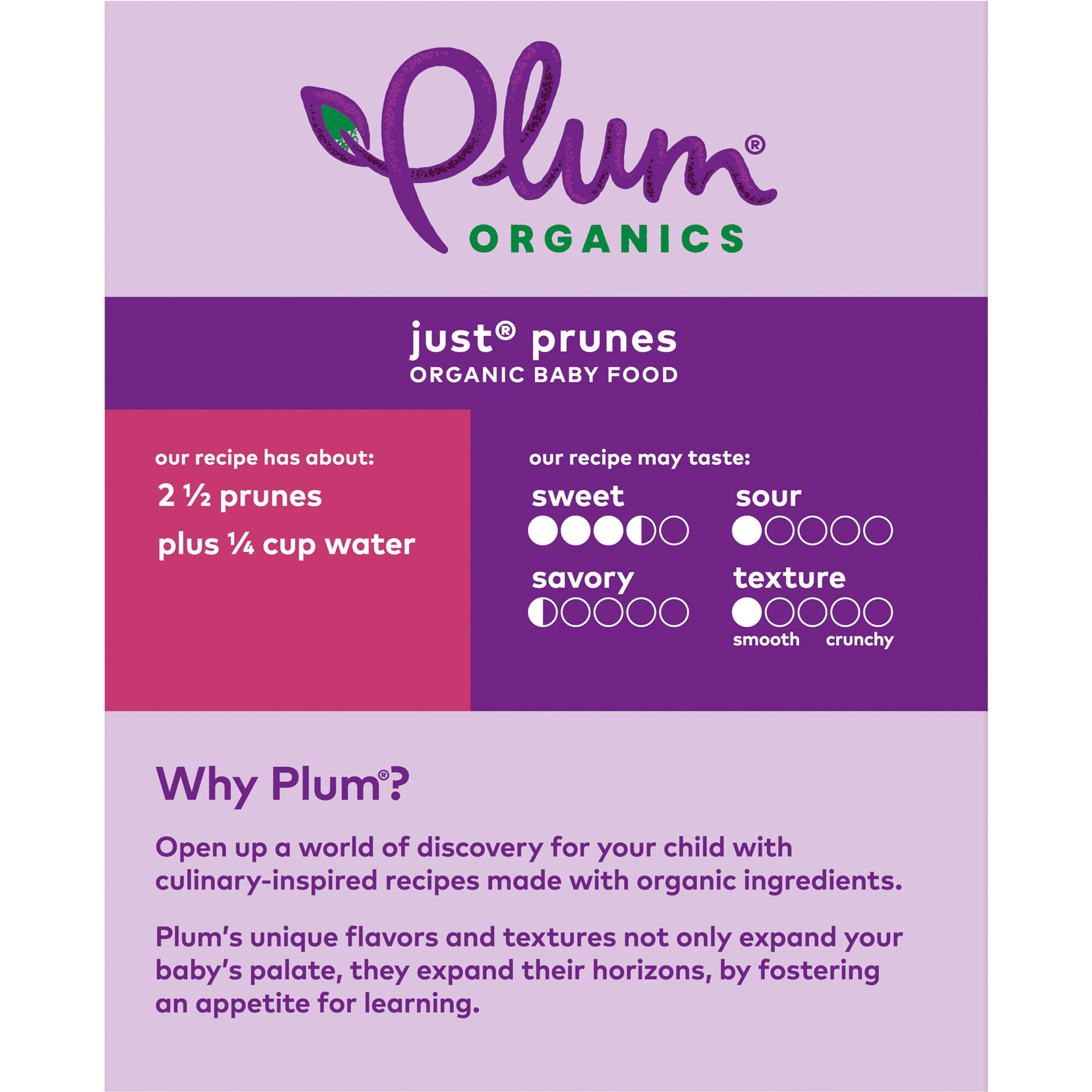 (2 pack) Plum Organics® Stage 1 Organic Baby Food Just® Prunes 3.5oz Pouch-4-Pack