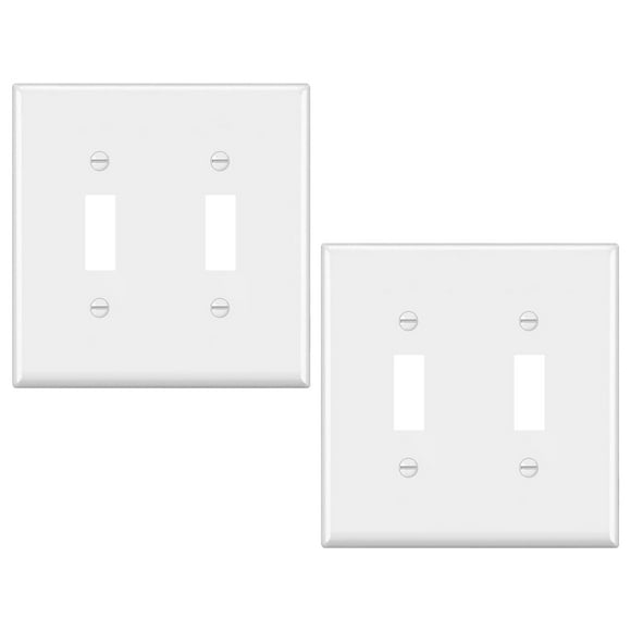 2-Gang Toggle Light Switch Wall Plate,Double Switch Wall Plates, Light Switch Cover,Smooth Face, White,Standard Size 4.50"" x 4.57"",Unbreakable Polycarbonate Thermoplastic,UL Listed,2-Pack
