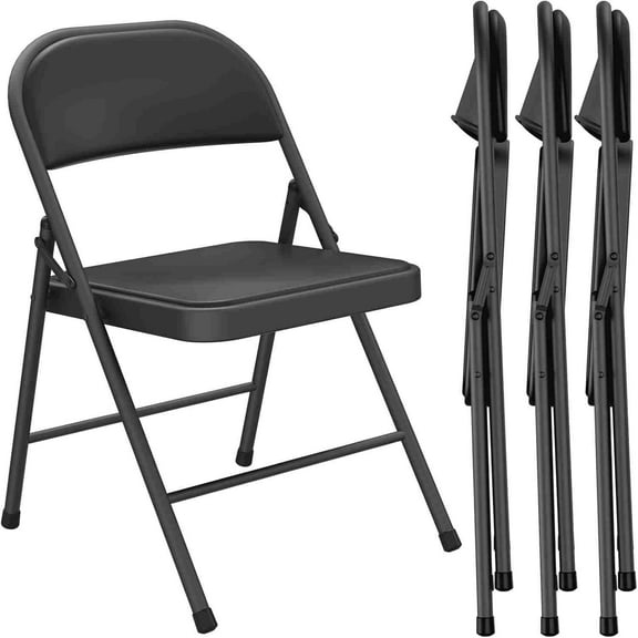 4 Pack Padded Folding Chairs, Comfortable PU Leather Seats with Sturdy Metal Frame for Indoor and Outdoor Use
