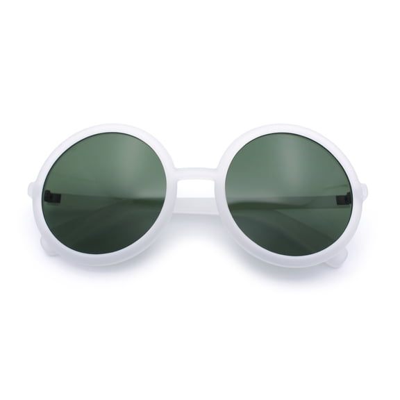 SA106 Womens Wizard Round Circle Lens Plastic Mod Fashion Sunglasses / White Frame - Green Lens