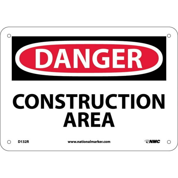 NMC Signs D132R, Danger Construction Area Sign, 7 X 10, Rigid Plastic .050