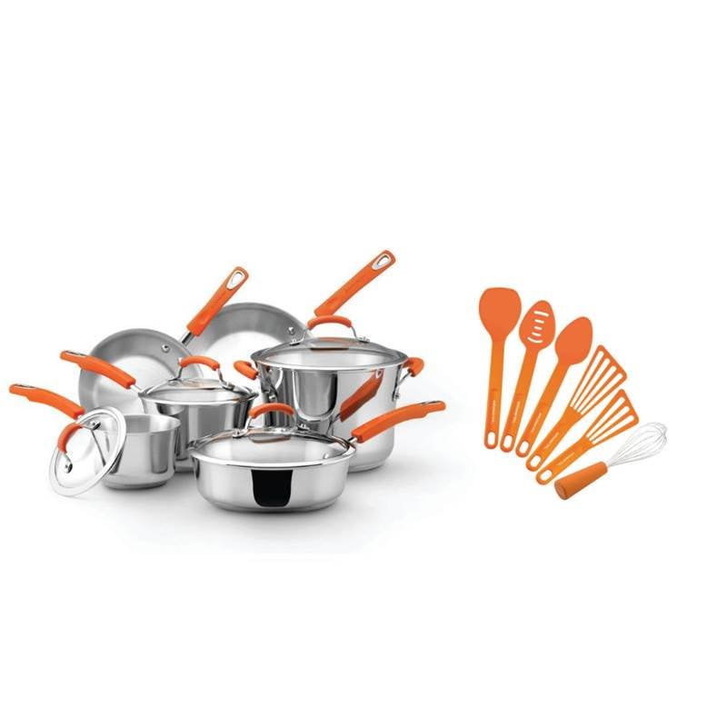 Rachael Ray 16 Piece Cookware Set and Cooking Utensil Set in Orange