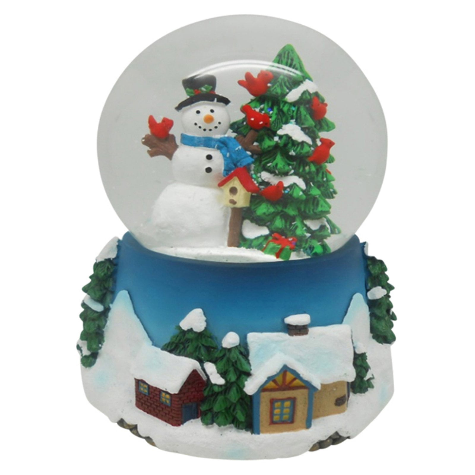 Northlight Musical Snowman and Rd Cardinals Christmas Tree Water Globe