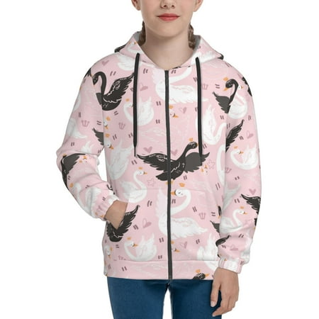 

Hoodies for Teen Girls Boys Swan And Flowers2 Long Sleeve Youth Kids Essentials Zip Up Hoodie Lghtweight Fashion Hoodies & Sweatshirts Jacket Fall Winter Outfits Tops