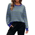 thumbnail image 6 of Horkkom Sweatshirt for Women Crewneck Striped Print Pullover Sweatshirts Casual Loose Comfy Sweat Shirts L, 6 of 9
