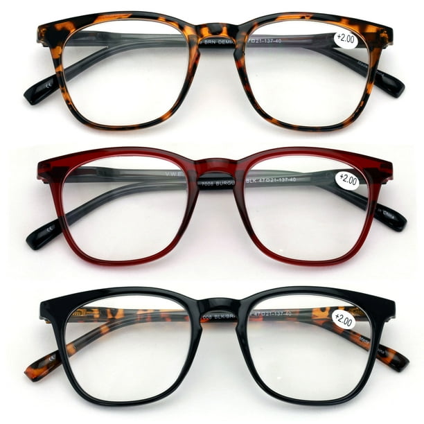 3 Pairs Reading Glasses Men or Women Black Tortoise Maroon Reader
