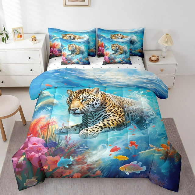 YST Ensemble de Literie Léopard Guépard Tout-en-un Jungle Forêt Animal 7 Pcs, Double