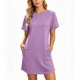 thumbnail image 4 of Puyaiuu Women Solid Crew Neck Short Sleeve T Shirt Mini Dress With Side Pockets Purple S Gift, 4 of 7