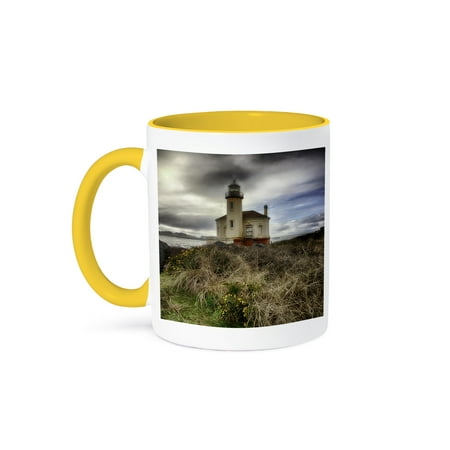 

3dRose Lighthouse on a cloudy day 15oz Two-Tone Yellow Mug