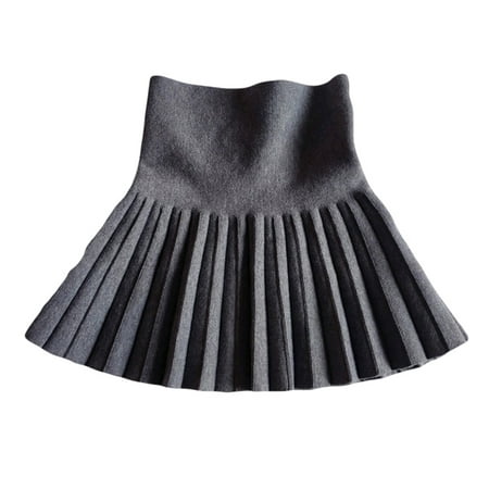 

BueatyH Autumn Children School Girls Solid Color Knit High Waist Bottoming Pleated Skirt
